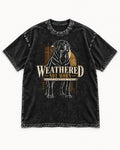 Rottweiler Weathered Not Worn Geometric Graphic Washed Tee in Black, flat lay product photo