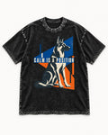 Calm Is A Position Geometric German Shepherd Dog Graphic Washed Tee in Black, flat lay product photo