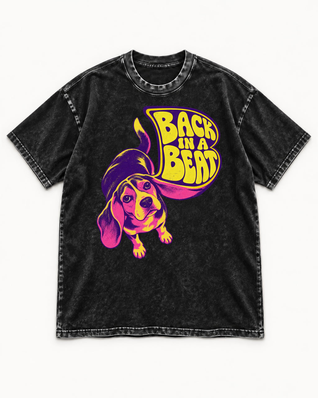 Groovy Beagle Back In A Beat Washed Tee in Black, flat lay product photo