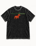 Dachshund The Bottom Opens Signpost Graphic Washed Tee in Black, flat lay product photo
