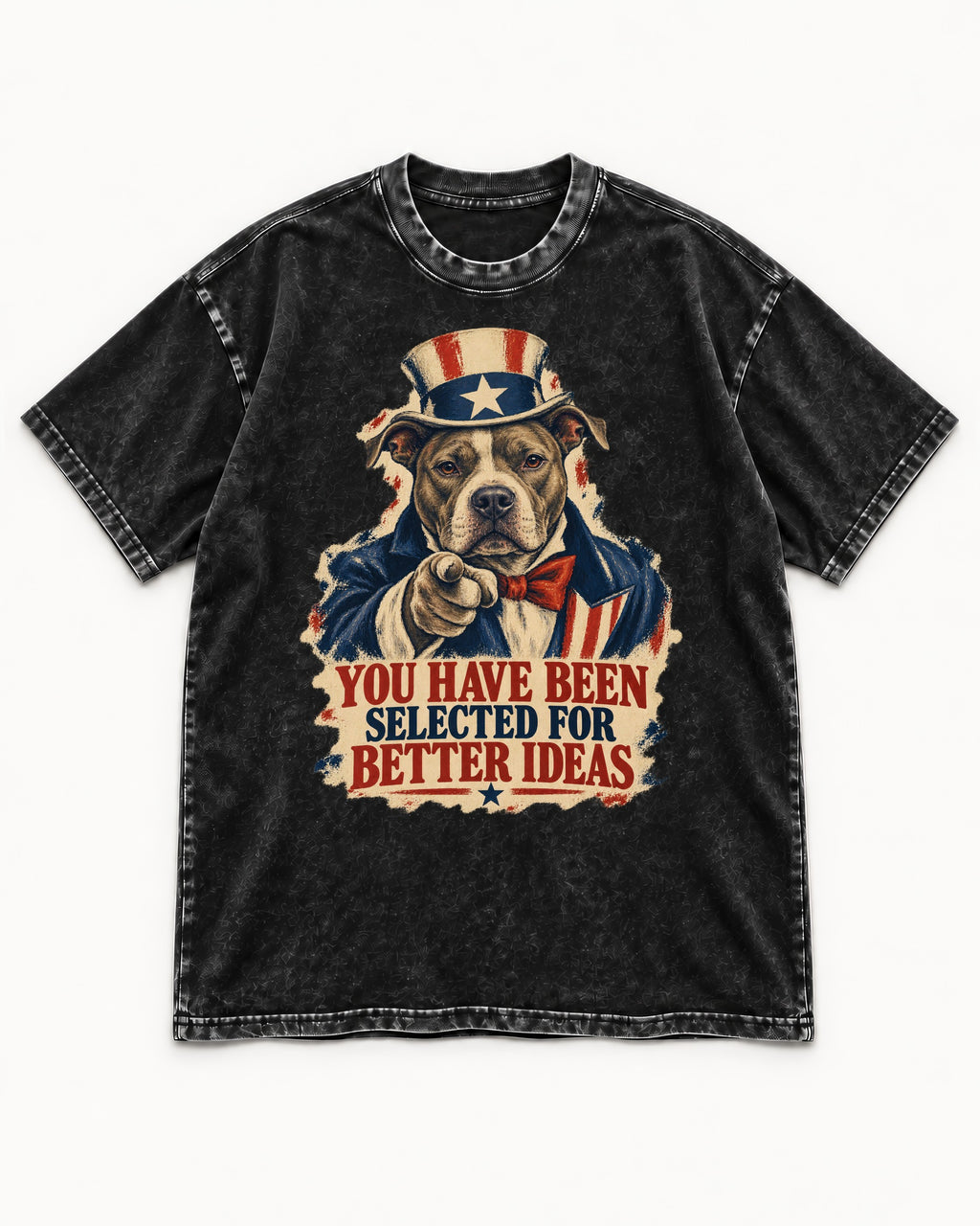 Pitbull You Have Been Selected for Better Ideas Uncle Sam Graphic Washed Tee in Black, flat lay product photo