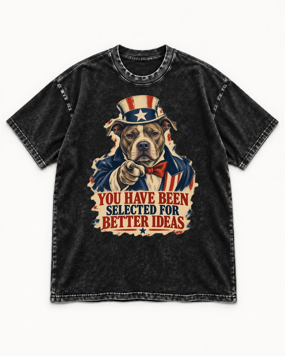Pitbull You Have Been Selected for Better Ideas Uncle Sam Graphic Washed Tee in Black, flat lay product photo