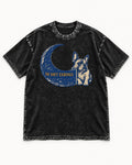 Frenchie No Soft Endings Crescent Graphic Washed Tee in Black, flat lay product photo