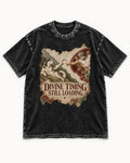 Husky Divine Timing Still Loading Creation Parody Graphic Washed Tee in Black, flat lay product photo