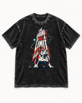 English Bulldog The Ground Is Not a Limit Orbital Graphic Washed Tee in Black, flat lay product photo
