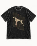 German Shorthaired Pointer Follow The Shear Split Panel Graphic Washed Tee in Black, flat lay product photo