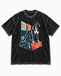 Don't Let the World Go Flat Boxer Perspective Grid Graphic Washed Tee in Black, flat lay product photo