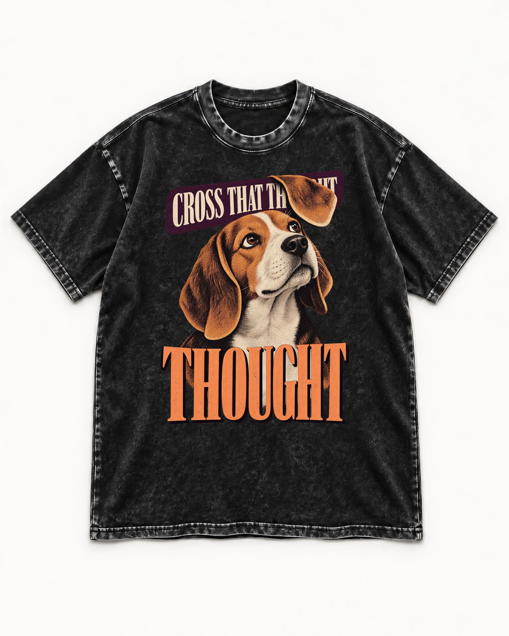 Cross That Beagle Thought Washed Tee in Black, flat lay product photo