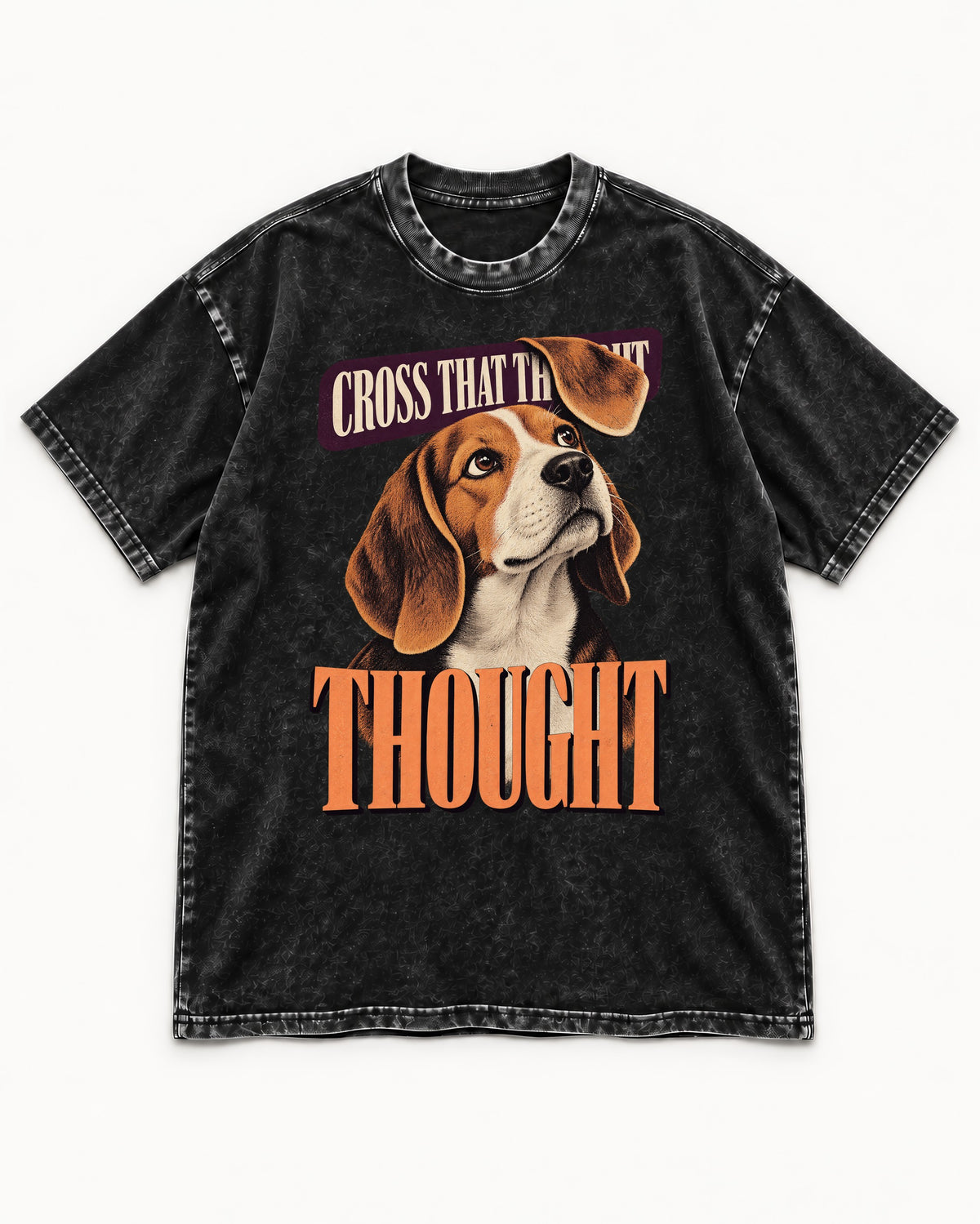 Cross That Beagle Thought Washed Tee in Black, flat lay product photo