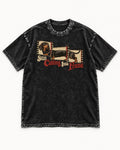 Dachshund Still Coming Into Frame Vintage Filmstrip Graphic Washed Tee in Black, flat lay product photo