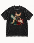 Frenchie Change the Channel Graphic Washed Tee in Black, flat lay product photo