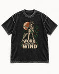 Work With The Wind Botanical Woodcut German Shepherd Dog Graphic Washed Tee in Black, flat lay product photo
