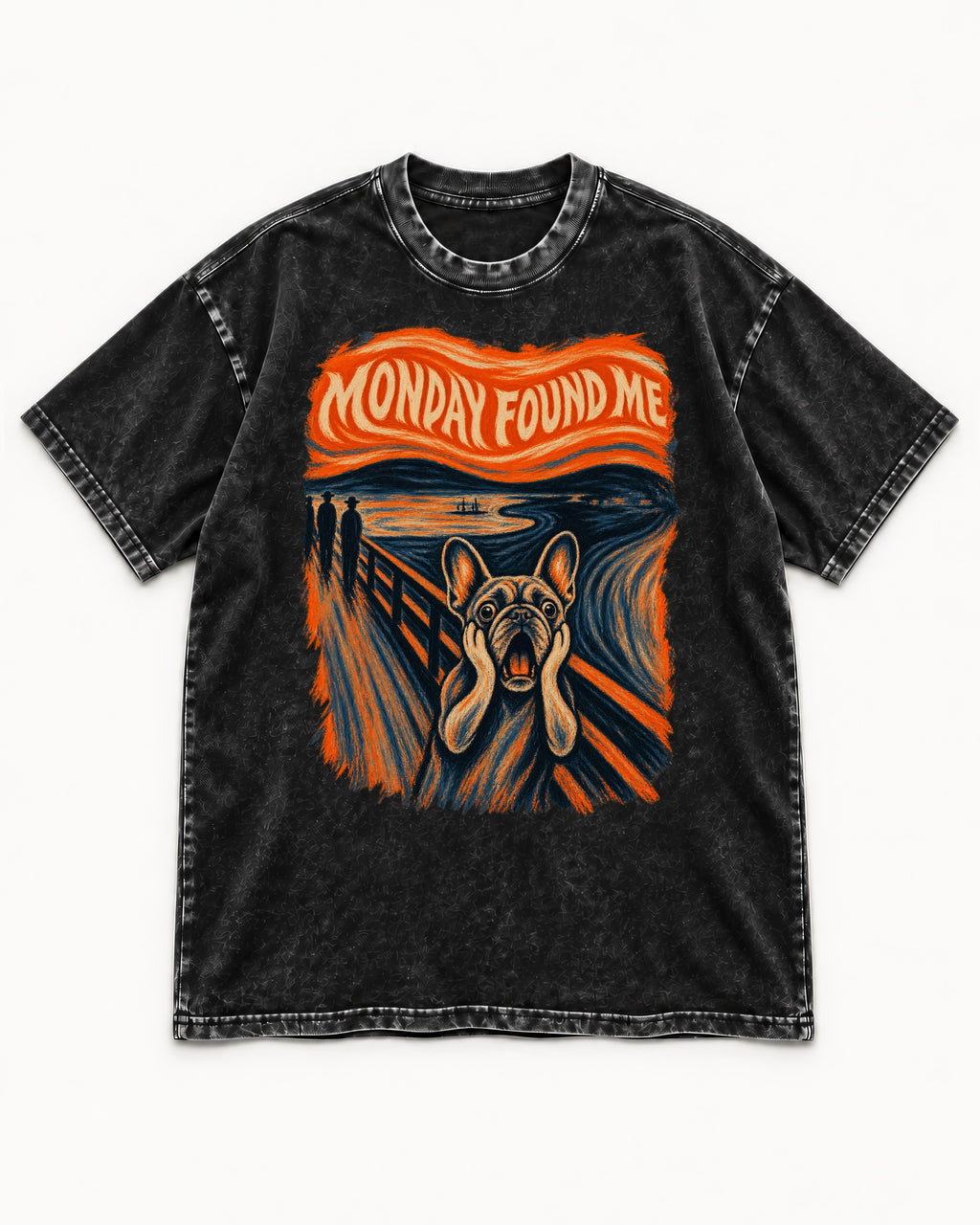 Frenchie Monday Found Me Scream Graphic 194 Washed Tee in Black, flat lay product photo