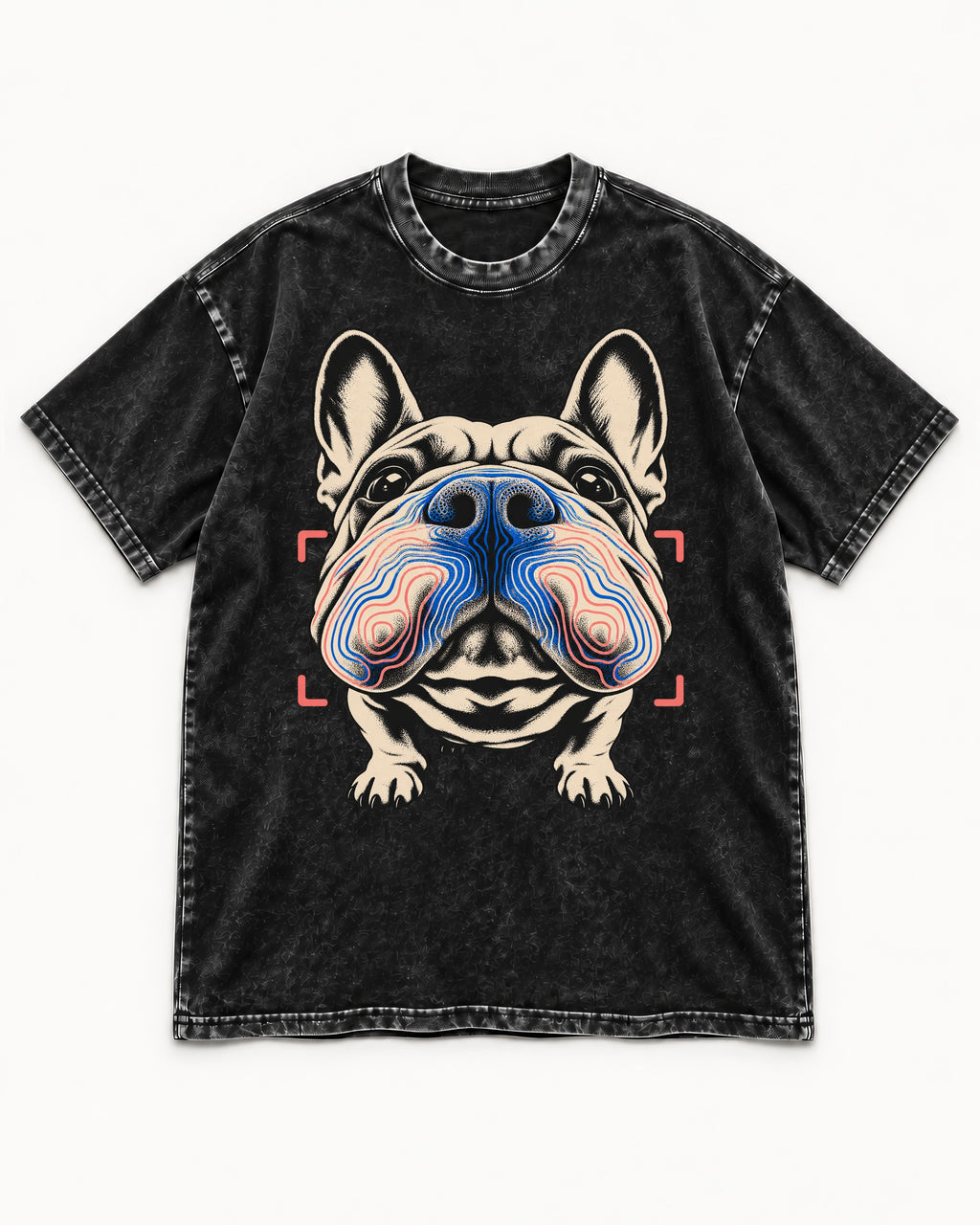 Frenchie Nose Topography Graphic Washed Tee in Black, flat lay product photo