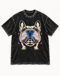 Frenchie Nose Topography Graphic Washed Tee in Black, flat lay product photo