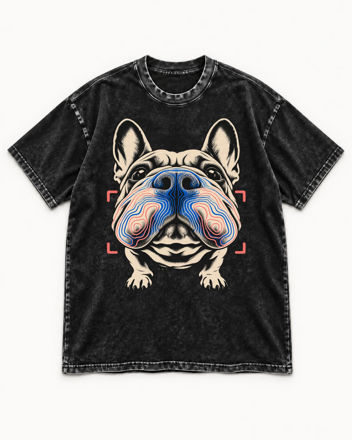 Frenchie Nose Topography Graphic Washed Tee in Black, flat lay product photo