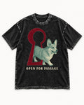 Corgi Open for Passage Keyhole Graphic Washed Tee in Black, flat lay product photo
