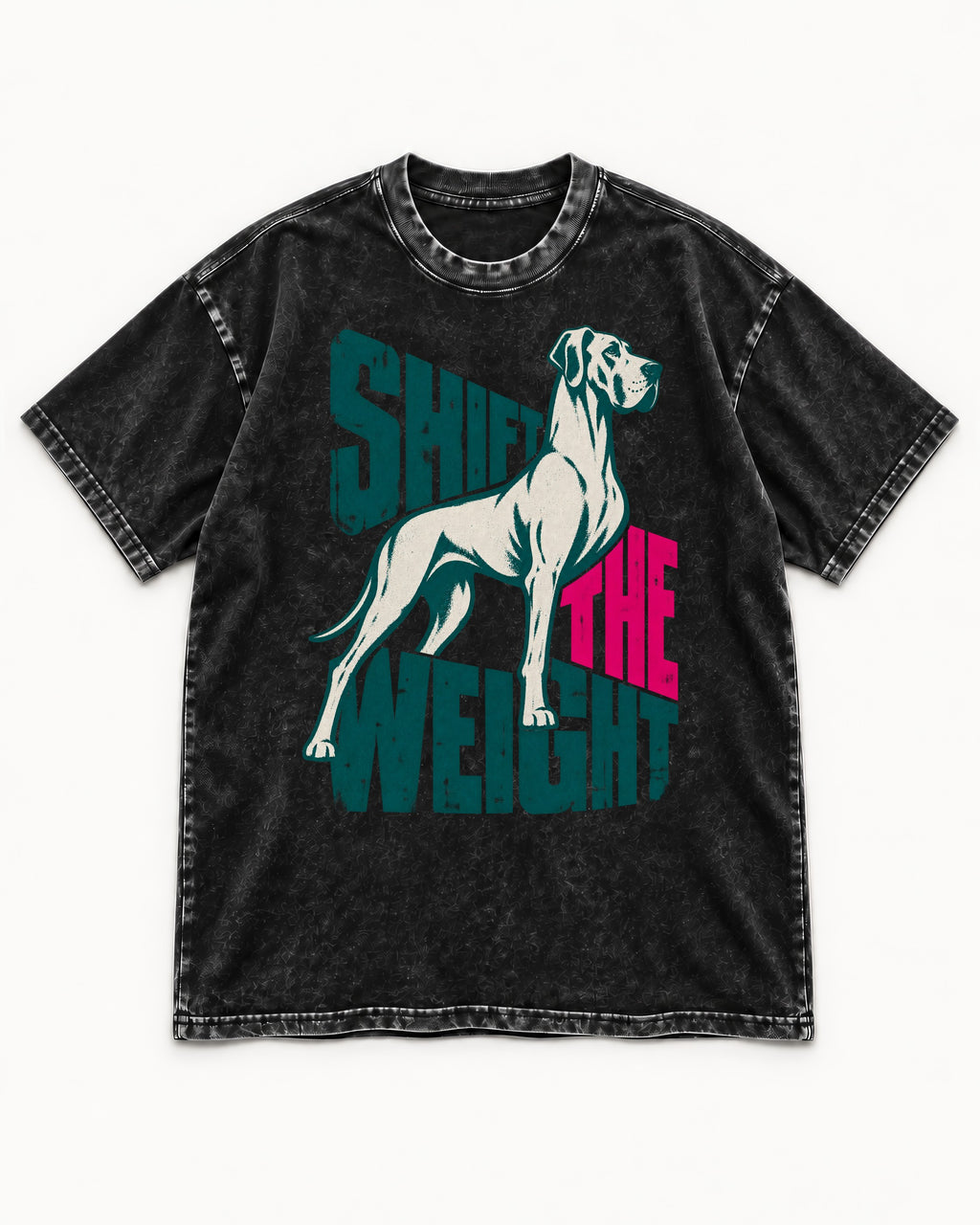 Great Dane Shift the Weight Standing Graphic Washed Tee in Black, flat lay product photo