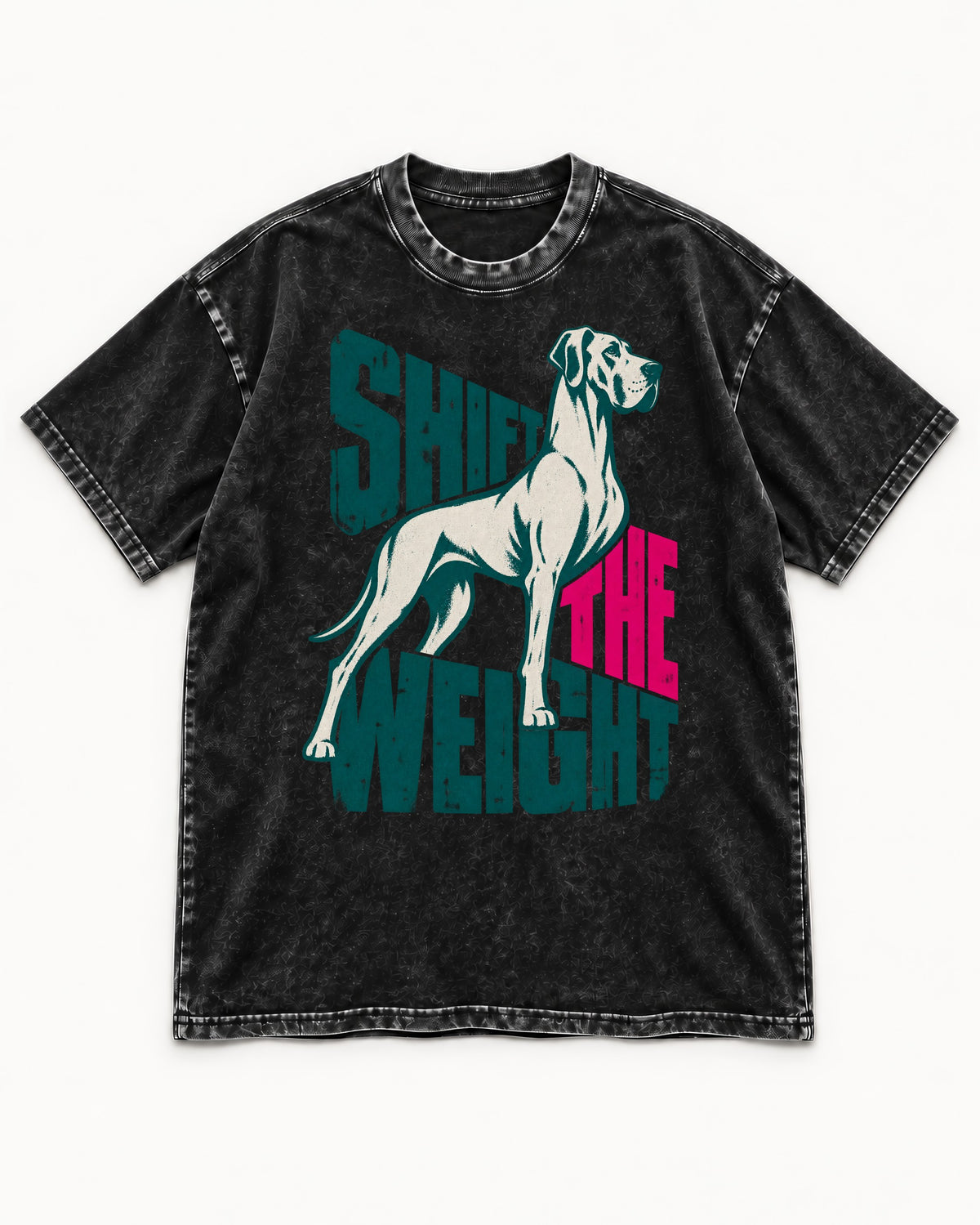 Great Dane Shift the Weight Standing Graphic Washed Tee in Black, flat lay product photo