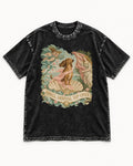 Dachshund Shell Arrival VIP Only Venus Parody Graphic Washed Tee in Black, flat lay product photo