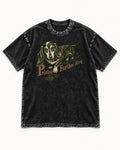 Dachshund Printed Further Along Footprint Graphic Washed Tee in Black, flat lay product photo