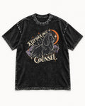 Shih Tzu Keep Your Own Counsel Celestial Graphic Washed Tee in Black, flat lay product photo