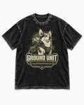 Corgi Ground Unit Field Service Badge Washed Tee in Black, flat lay product photo