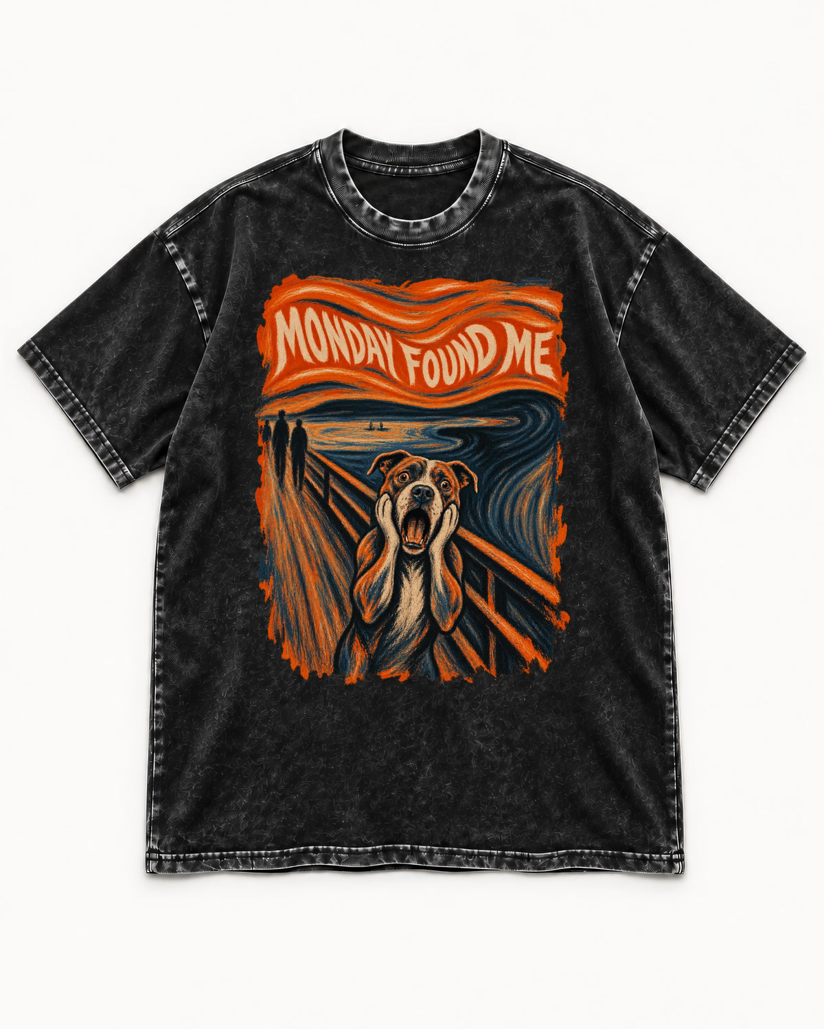 Pitbull Monday Found Me Expressionist Scream Graphic Washed Tee in Black, flat lay product photo