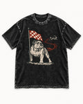 English Bulldog Checkered Flag Rabbit Chase Washed Tee in Black, flat lay product photo