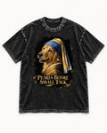 Pearls Before Small Talk Pearl Portrait Golden Retriever Graphic Washed Tee in Black, flat lay product photo