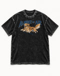 Golden Retriever Almost in Air Flying Graphic Washed Tee in Black, flat lay product photo