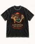 Frenchie Good Friends Bad Hands Poker Graphic Washed Tee in Black, flat lay product photo