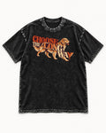 Golden Retriever Choose The Long Way Retro Graphic Washed Tee in Black, flat lay product photo