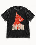 Doberman Composure Portrait Graphic Washed Tee in Black, flat lay product photo