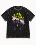 Frenchie Gremlin Hour Fracture Portrait Graphic Washed Tee in Black, flat lay product photo