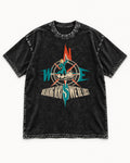 Pug Breaking News We're Lost Compass Graphic Washed Tee in Black, flat lay product photo