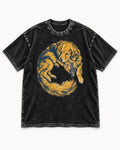 Golden Retriever Here Without Walls Curled Portrait Graphic Washed Tee in Black, flat lay product photo