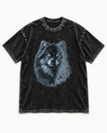 Pomeranian Archive of One Split Portrait Graphic Washed Tee in Black, flat lay product photo