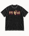 Frenchie Not Here to Watch Panels Graphic Washed Tee in Black, flat lay product photo