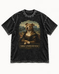 Pitbull Smile Under Review Renaissance Portrait Graphic Washed Tee in Black, flat lay product photo