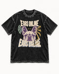 Frenchie Ears Online Audio Signal Graphic Washed Tee in Black, flat lay product photo