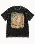 Corgi Arrived Without a Dress Code Birth of Venus Washed Tee in Black, flat lay product photo