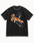 Golden Retriever At an Easy Angle Brushstroke Lounge Graphic Washed Tee in Black, flat lay product photo