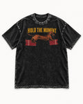 Dachshund Hold The Moment Torn Ticket Bridge Graphic Washed Tee in Black, flat lay product photo