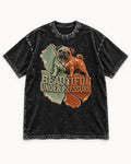 Pug Beautiful Under Pressure Cracked Ceramic Graphic Washed Tee in Black, flat lay product photo