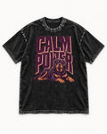 Rottweiler Calm Power Resting Dog Graphic Washed Tee in Black, flat lay product photo