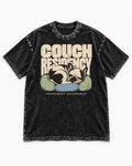 Frenchie Couch Residency Permanent Occupancy Cushion Graphic Washed Tee in Black, flat lay product photo