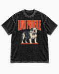 English Bulldog Low Profile Standing Graphic Washed Tee in Black, flat lay product photo