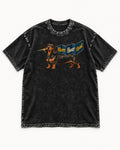 Dachshund More Hour Ahead Foldout Banner Graphic Washed Tee in Black, flat lay product photo