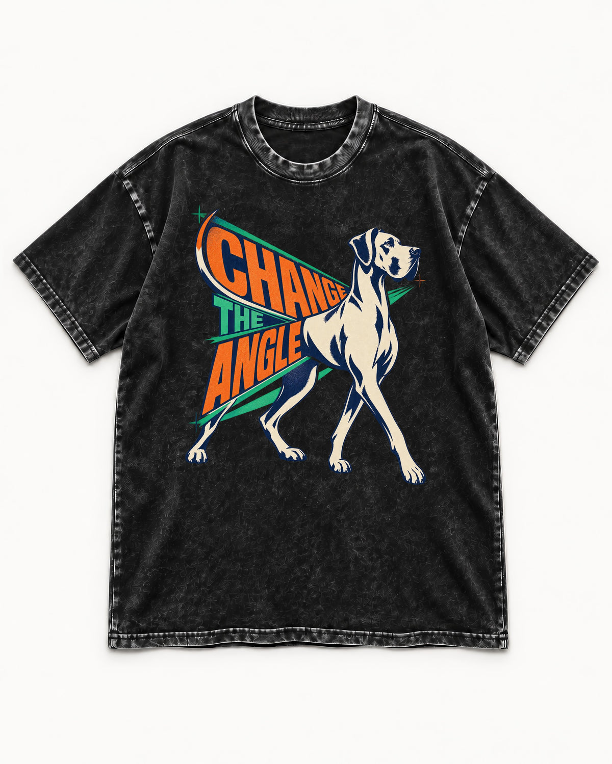 Great Dane Change the Angle Walking Graphic Washed Tee in Black, flat lay product photo
